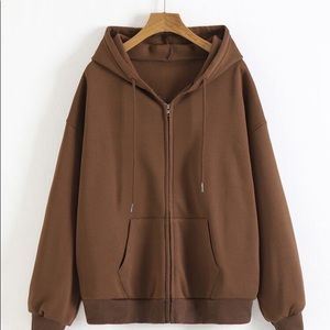 Solid brown zip-up hoodie, perfect condition, originally from shein